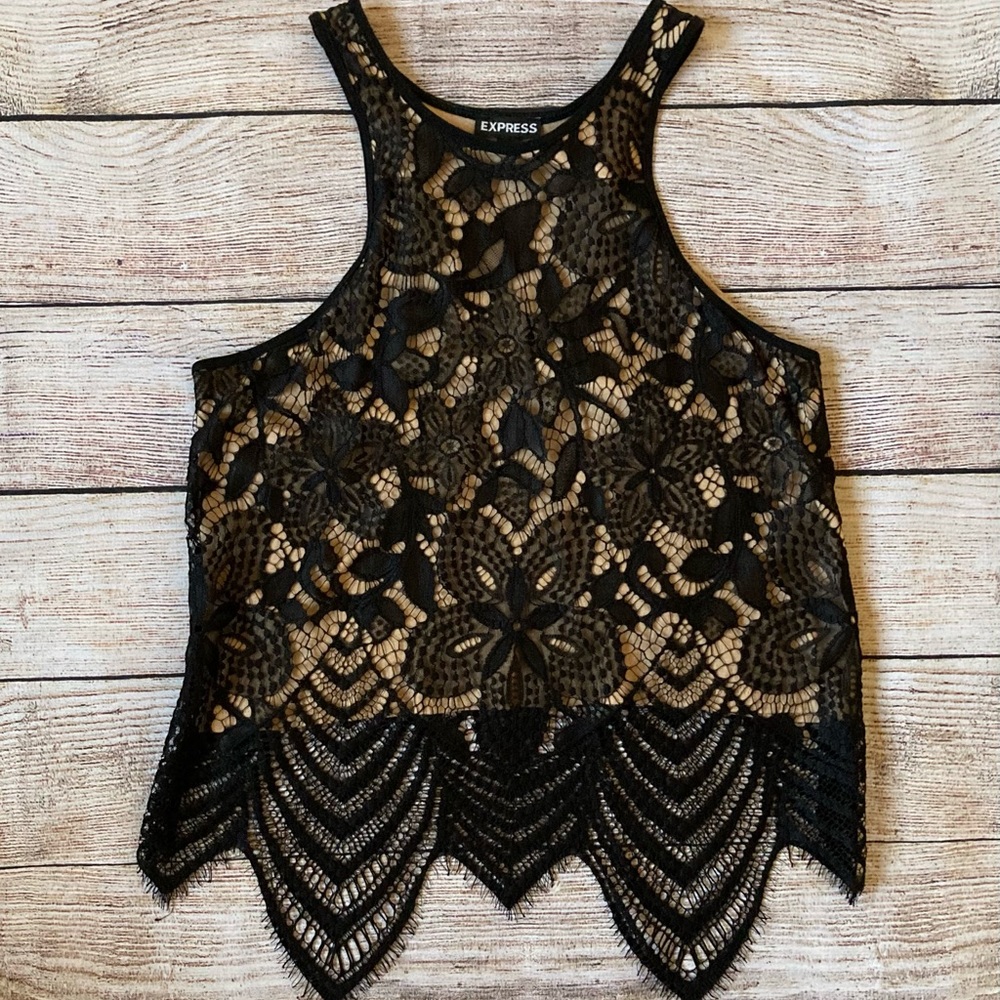 Express Floral Black / Tan Lace Tank Top SP